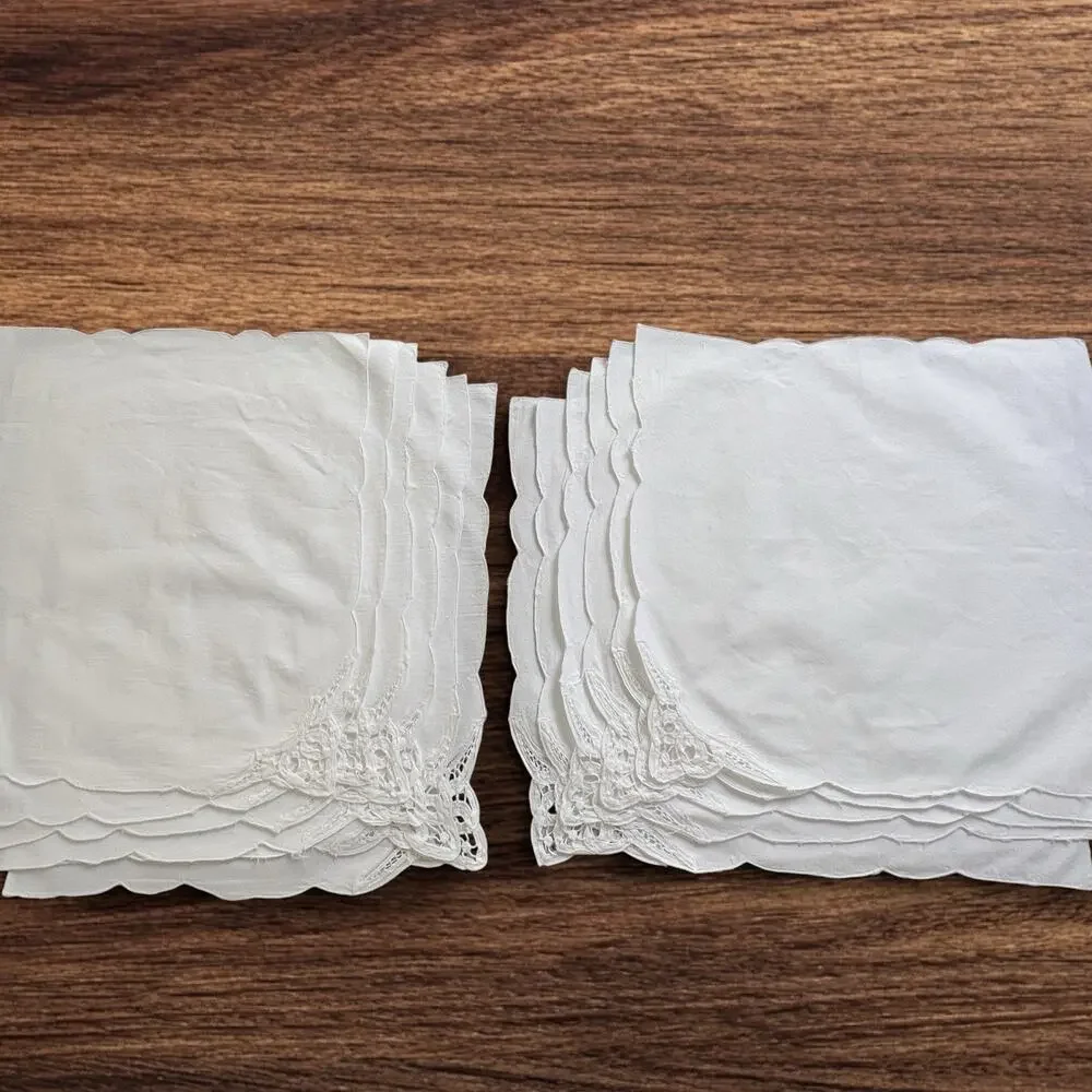 Battenburg Lace Corner Dinner Napkins Set 12 White Cotton Openwork Cottage 16x15